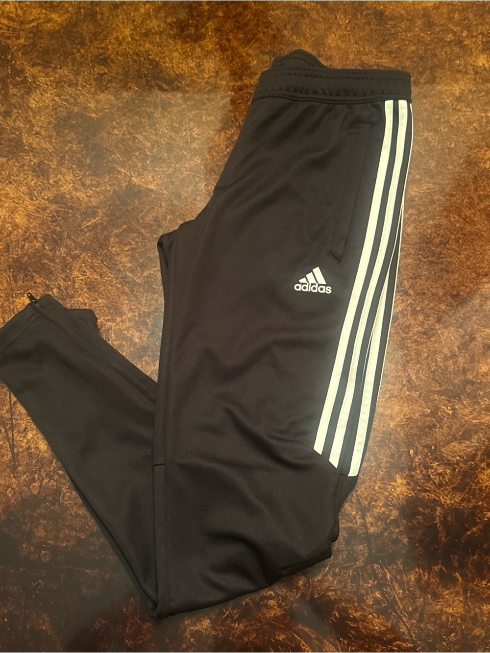 Adidas Black Track Pants with White Stripes